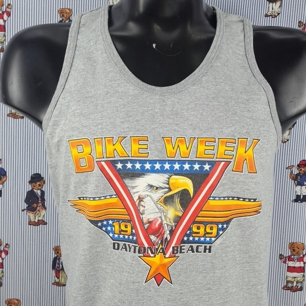 Vintage 99 Daytona Beach Bike Week  double-sided Eagle graphic LG gray tank top